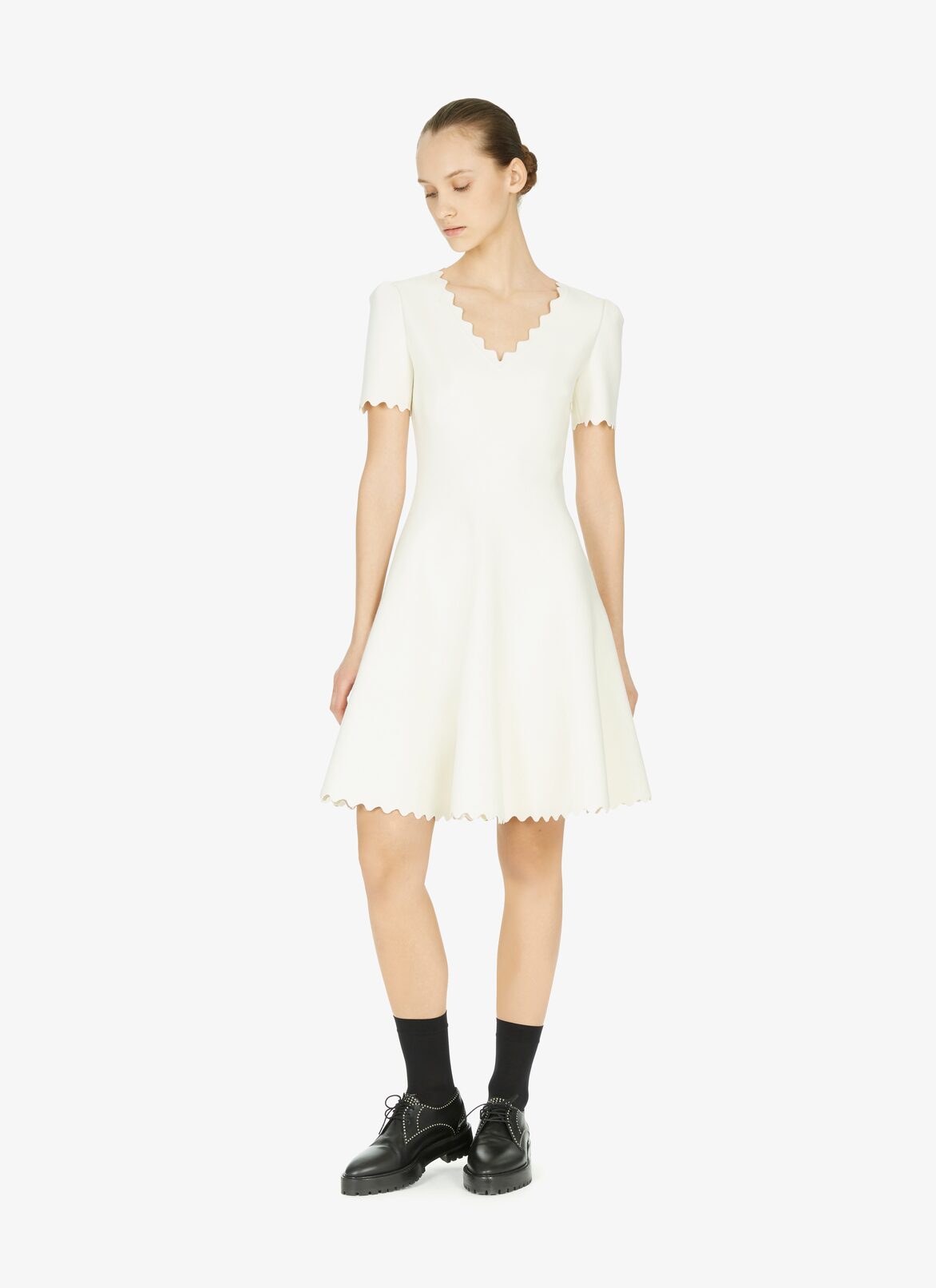 Wool-blend jersey skating-style dress ALAÏA PEARL WHITE WOOL-BLEND JERSEY SKATING-STYLE DRESS